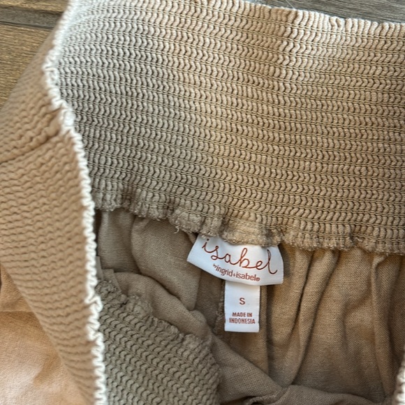 Isabel Maternity Tan Beige Linen Wide Leg Pant Matching Set with Crop Top - Picture 5 of 6